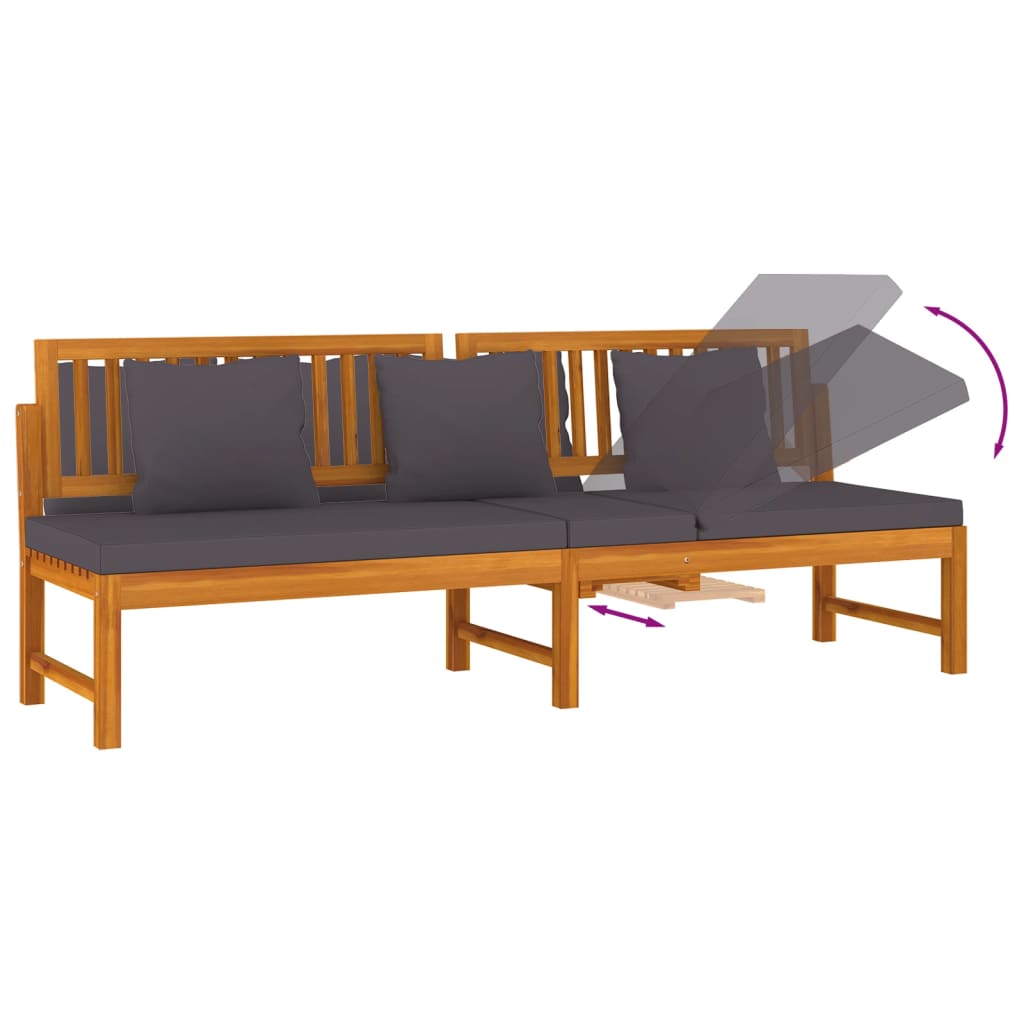 daybed med cremefarvet hynde 200x60x75 cm massivt akacietræ grå