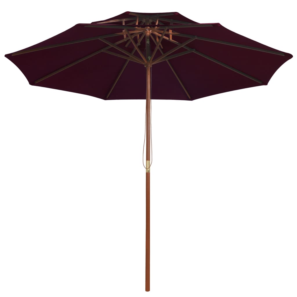 dobbelt parasol 270 cm træstang bordeauxfarvet