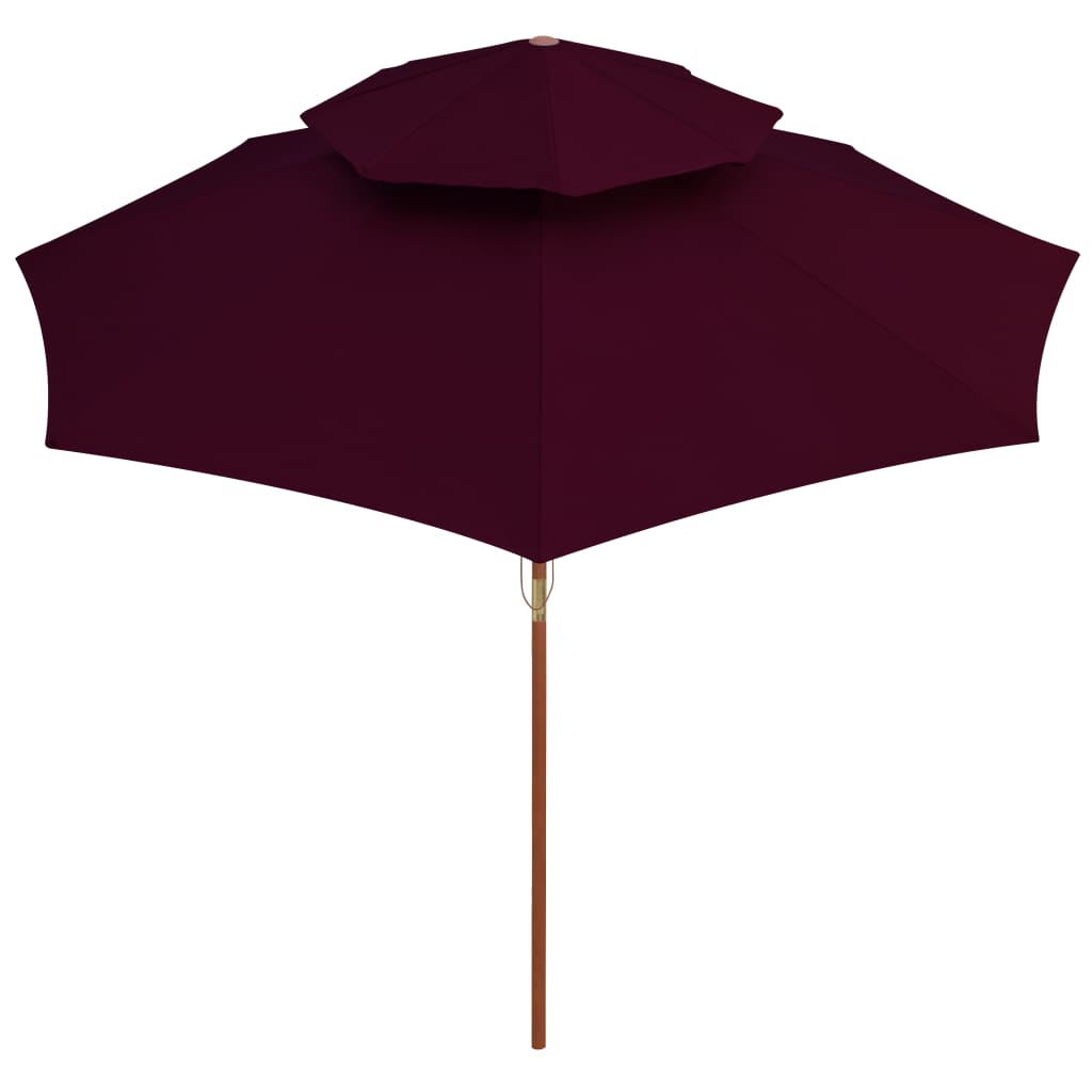 dobbelt parasol 270 cm træstang bordeauxfarvet