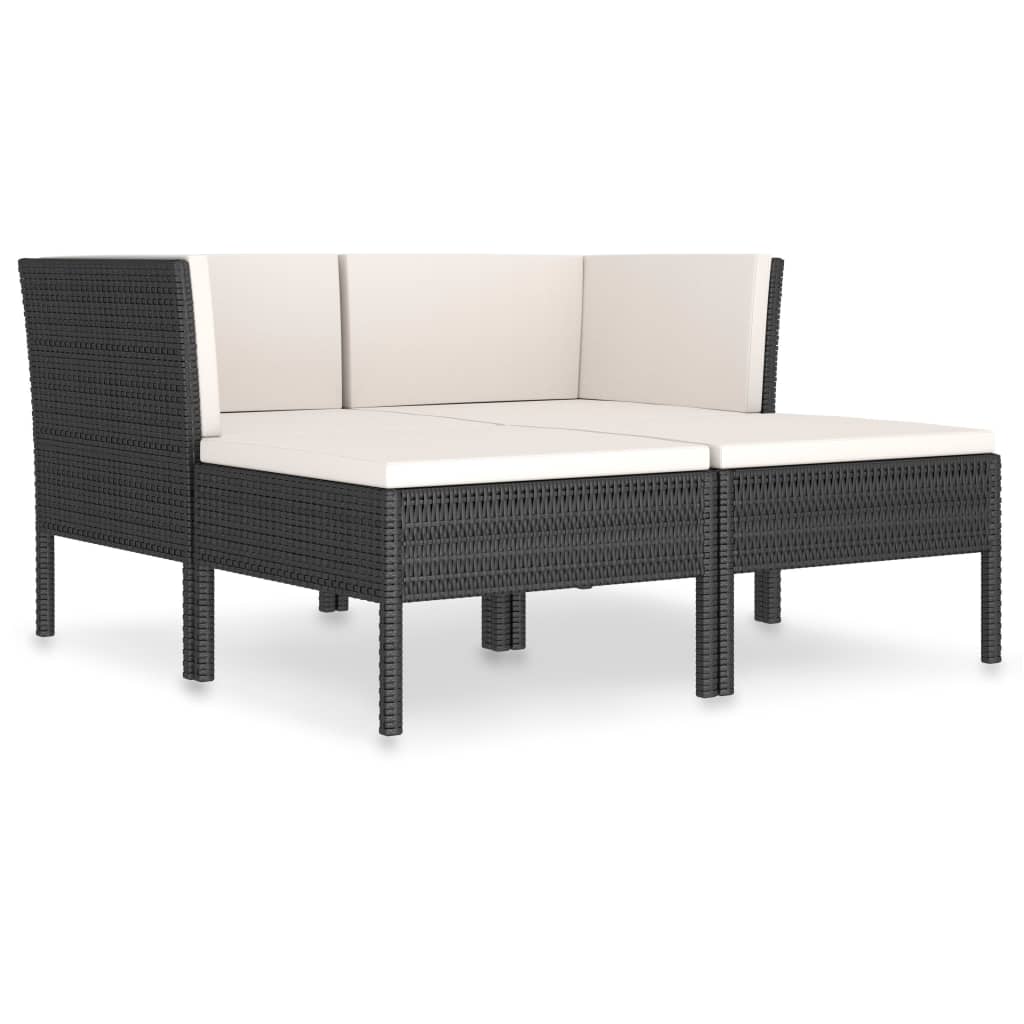 loungesæt til haven 4 dele med hynder polyrattan sort