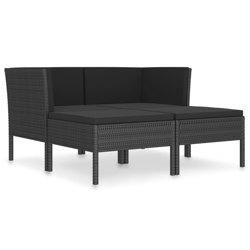 loungesæt til haven 4 dele med hynder polyrattan sort