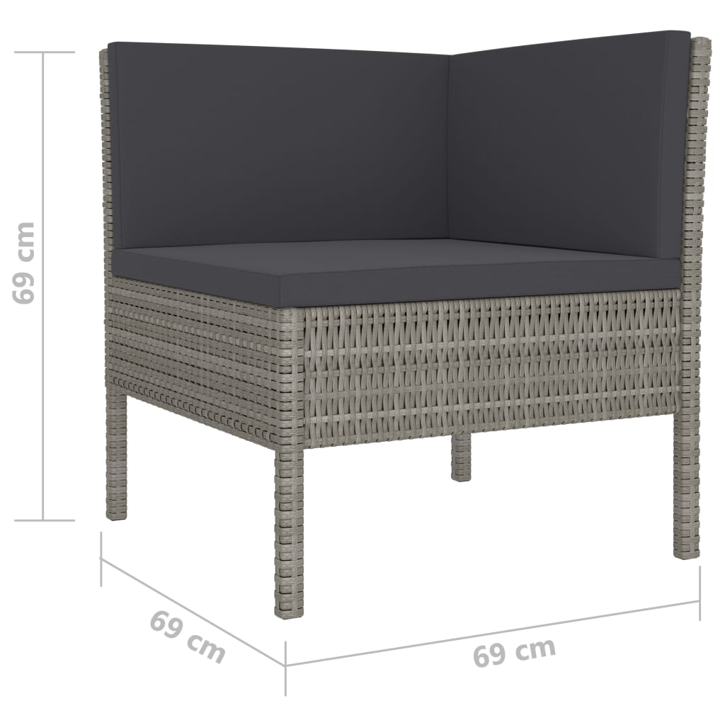 loungesæt til haven 4 dele med hynder polyrattan grå
