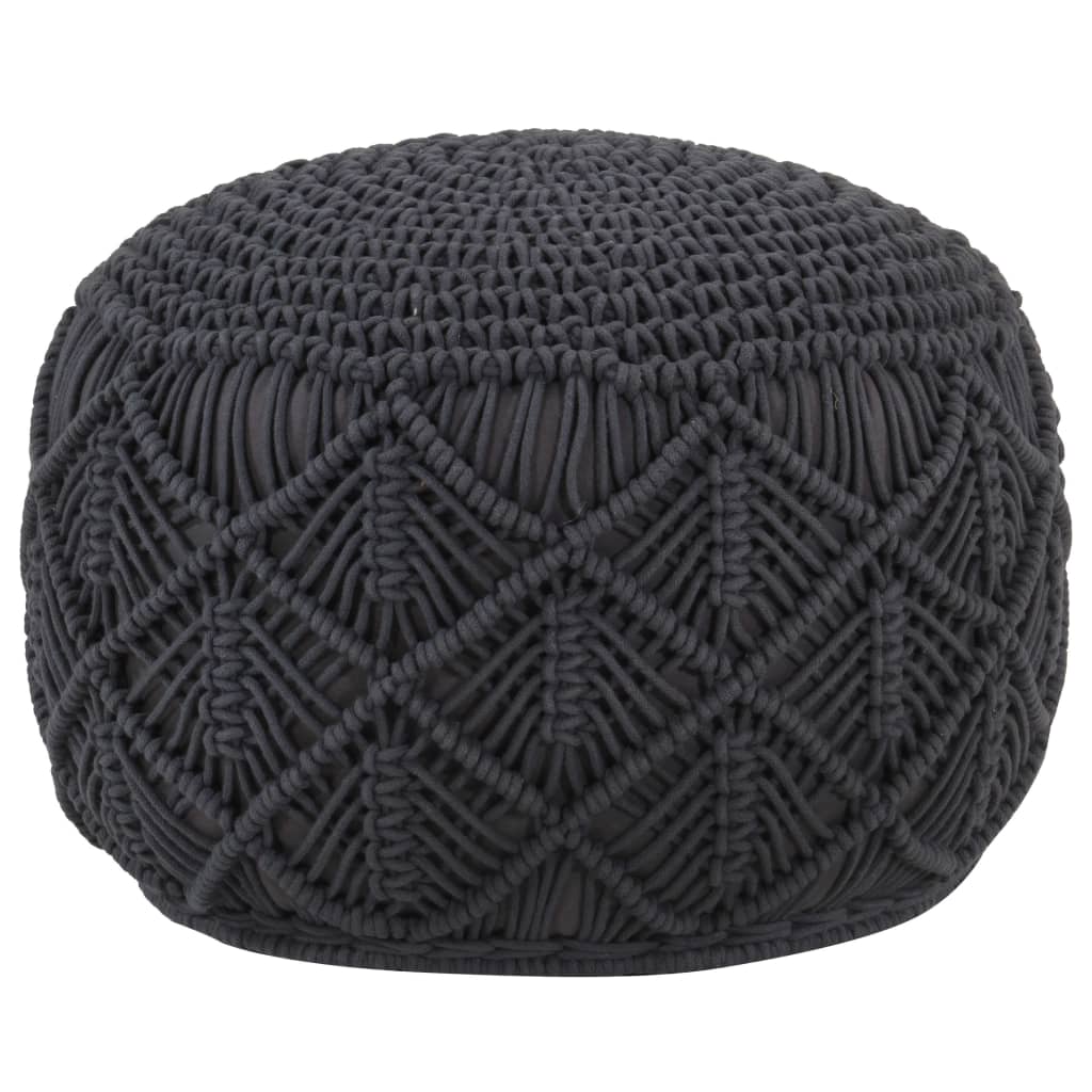 håndlavet macramépuf 45x30 cm bomuld antracitgrå