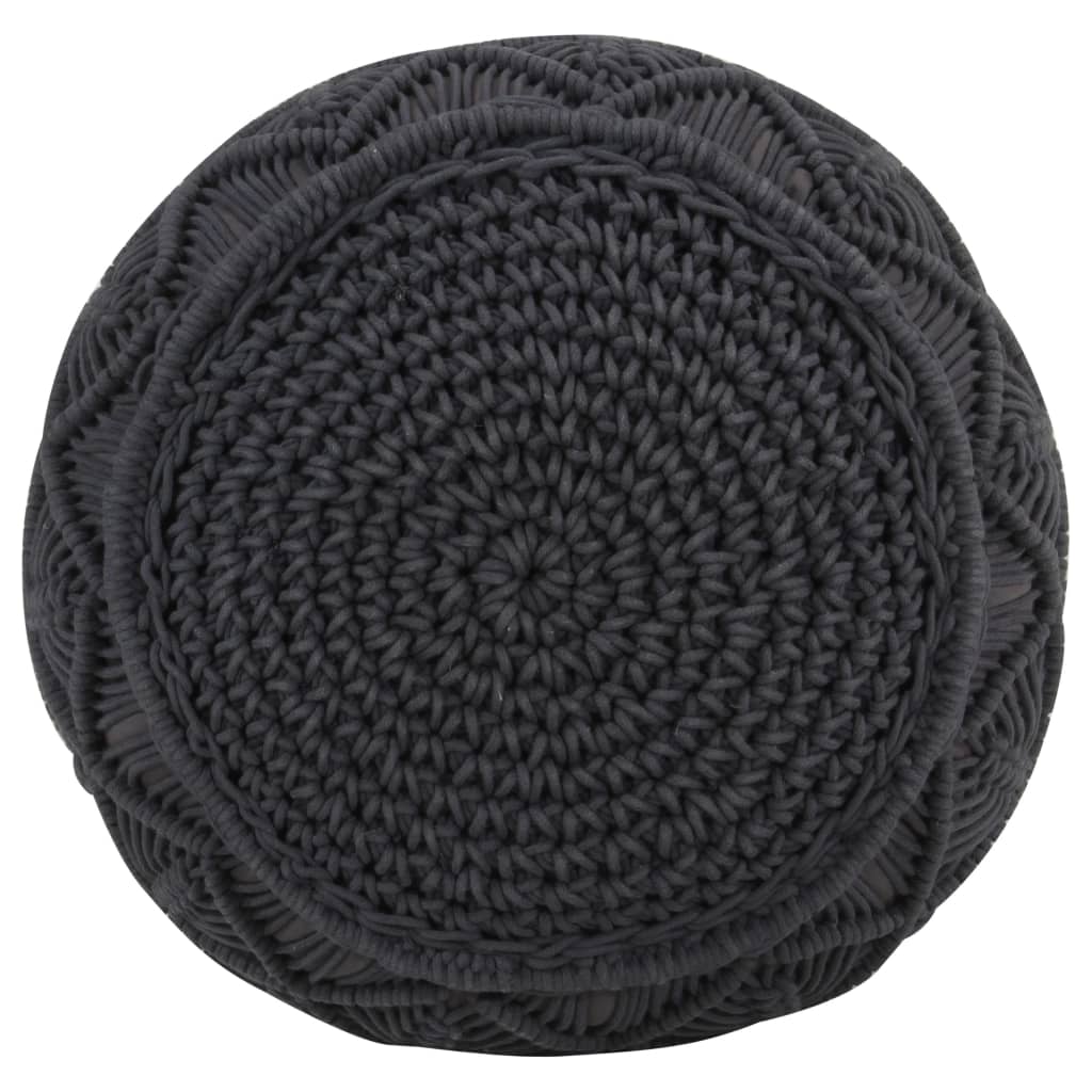 håndlavet macramépuf 45x30 cm bomuld antracitgrå