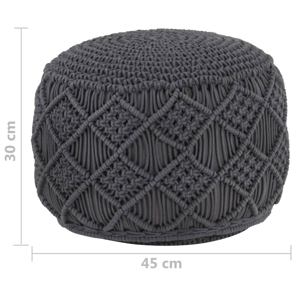 håndlavet macramépuf 45x30 cm bomuld antracitgrå