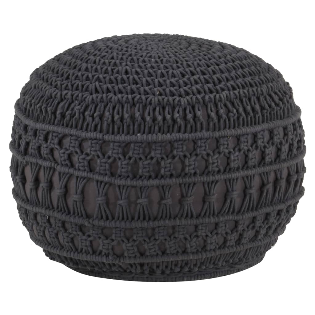 håndlavet macramépuf 45x30 cm bomuld antracitgrå