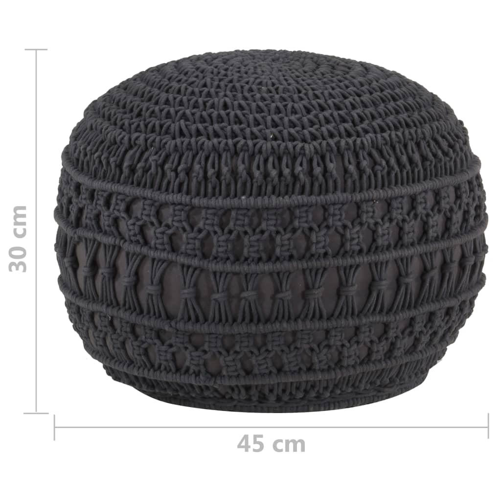 håndlavet macramépuf 45x30 cm bomuld antracitgrå