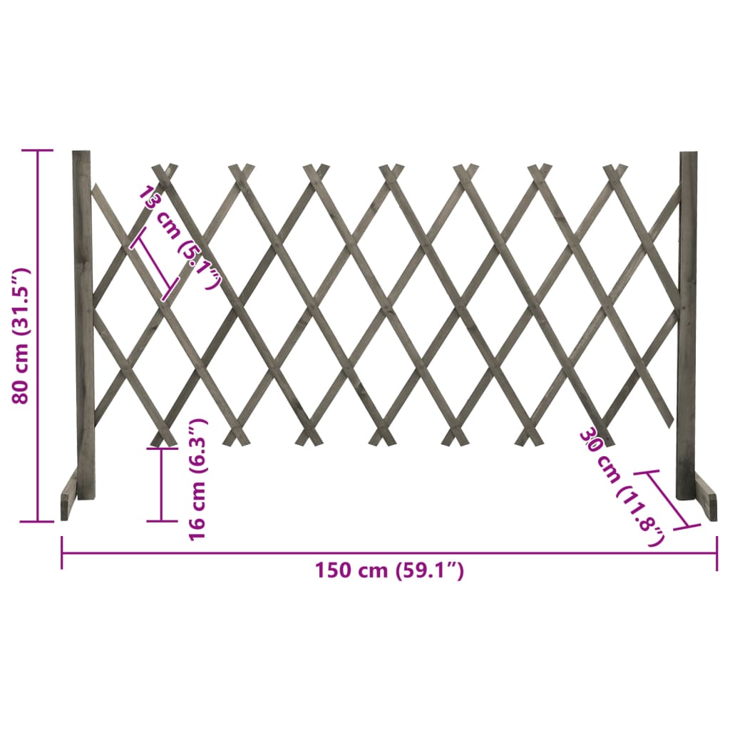 espalier til haven 150x80 cm massivt fyrretræ grå