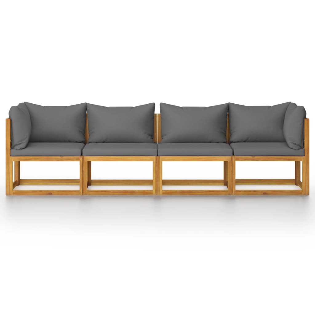 4-personers havesofa med hynde massivt akacietræ