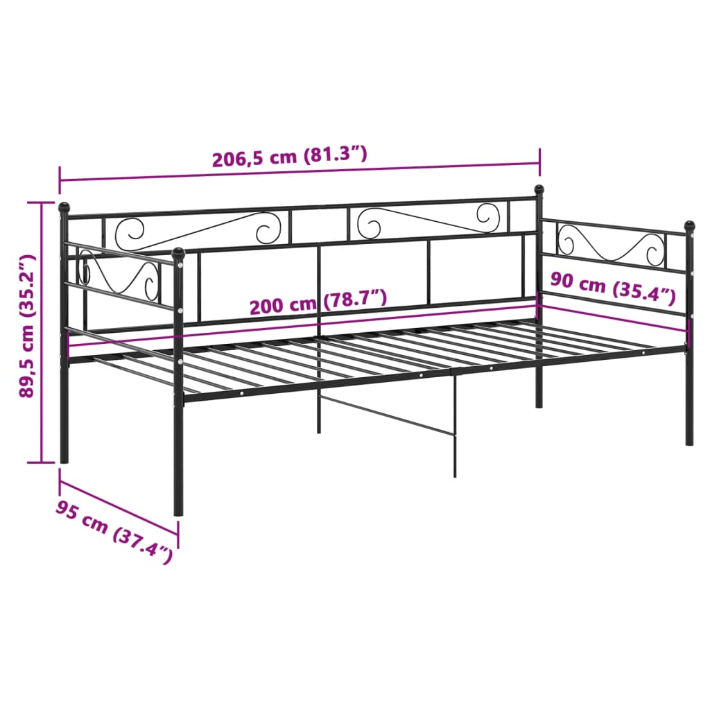 sengestel til sovesofa 90x200 cm metal sort