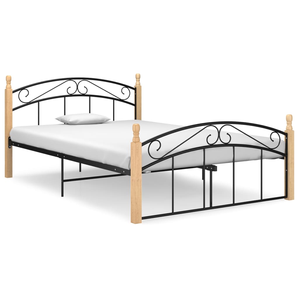 sengeramme 140x200 cm metal og massivt egetræ sort