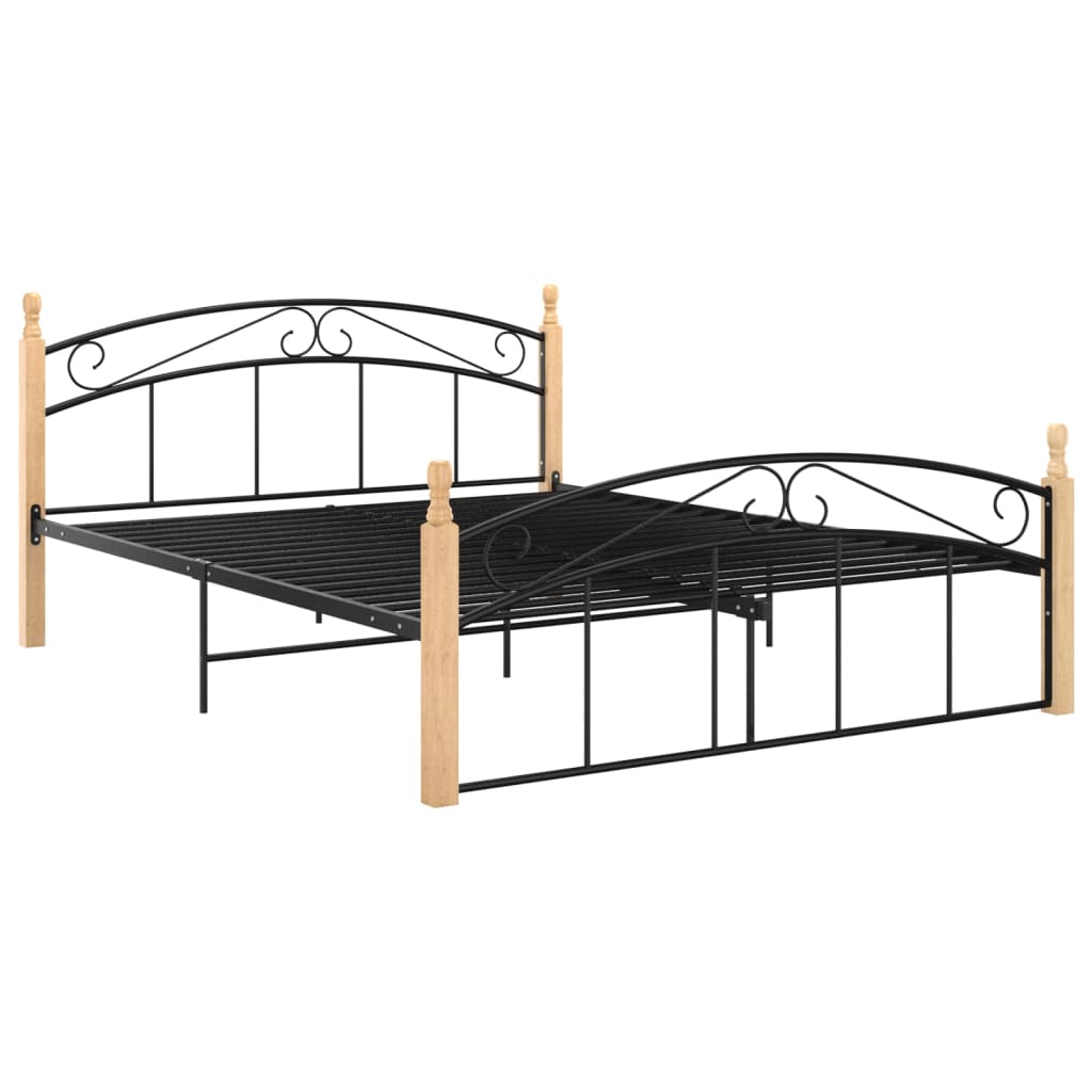 sengeramme 140x200 cm metal og massivt egetræ sort