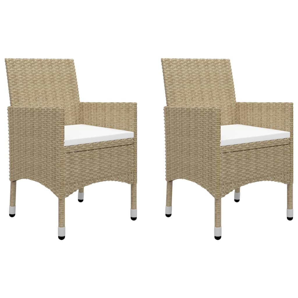 bistrosæt 3 dele polyrattan og hærdet glas beige