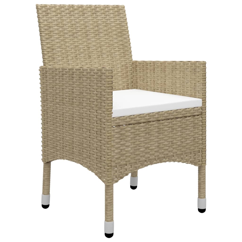 bistrosæt 3 dele polyrattan og hærdet glas beige