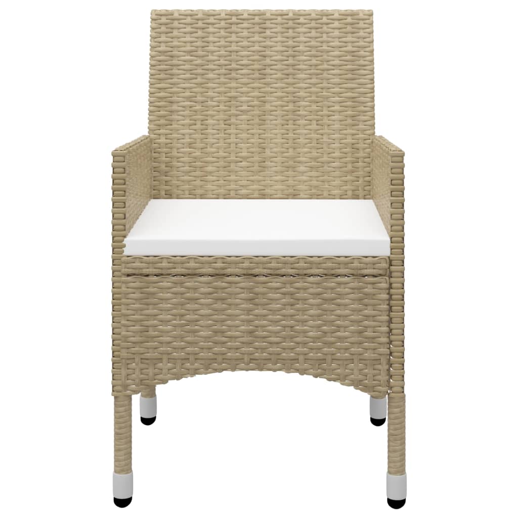bistrosæt 3 dele polyrattan og hærdet glas beige