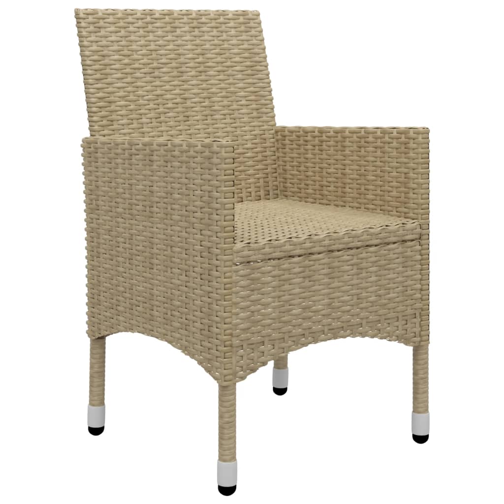 bistrosæt 3 dele polyrattan og hærdet glas beige