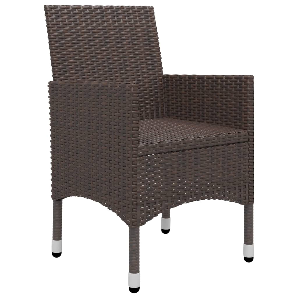bistrosæt 3 dele polyrattan og hærdet glas brun