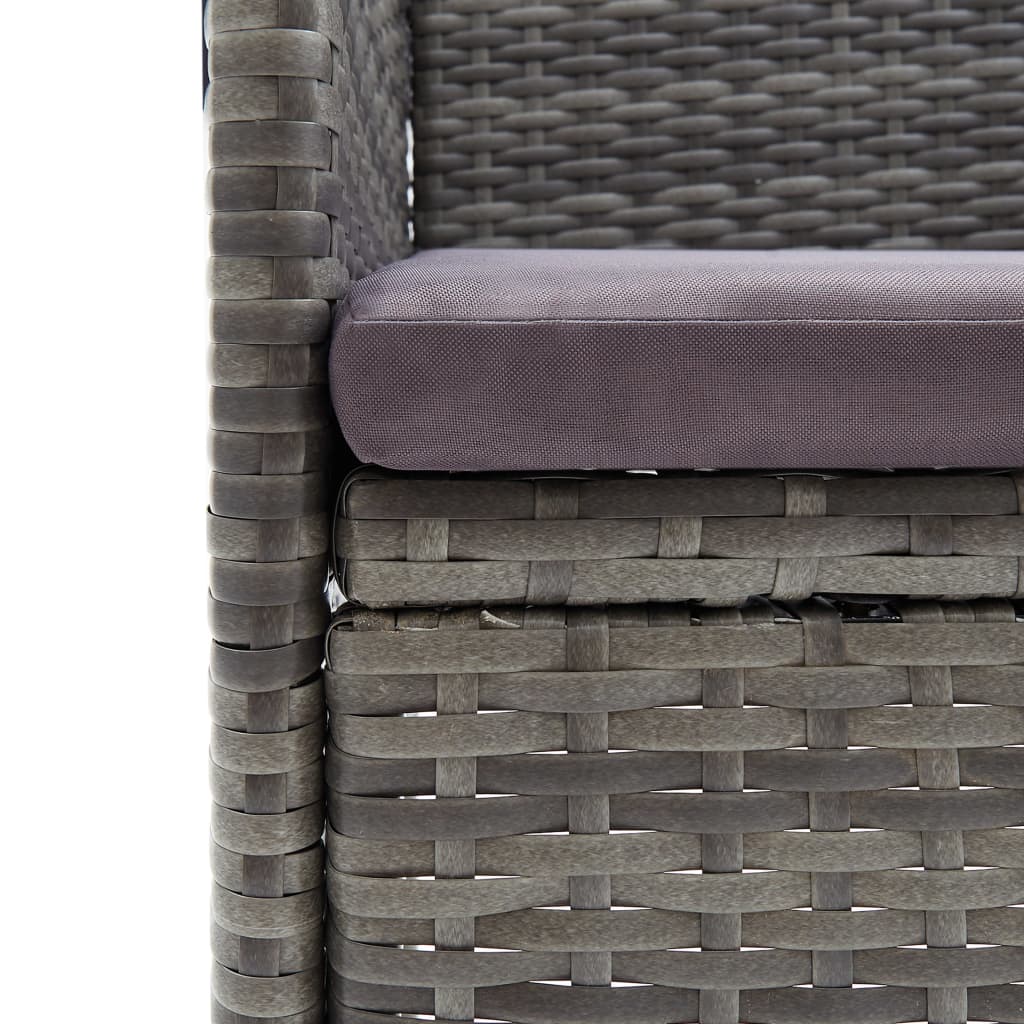 bistrosæt 3 dele polyrattan og hærdet glas grå