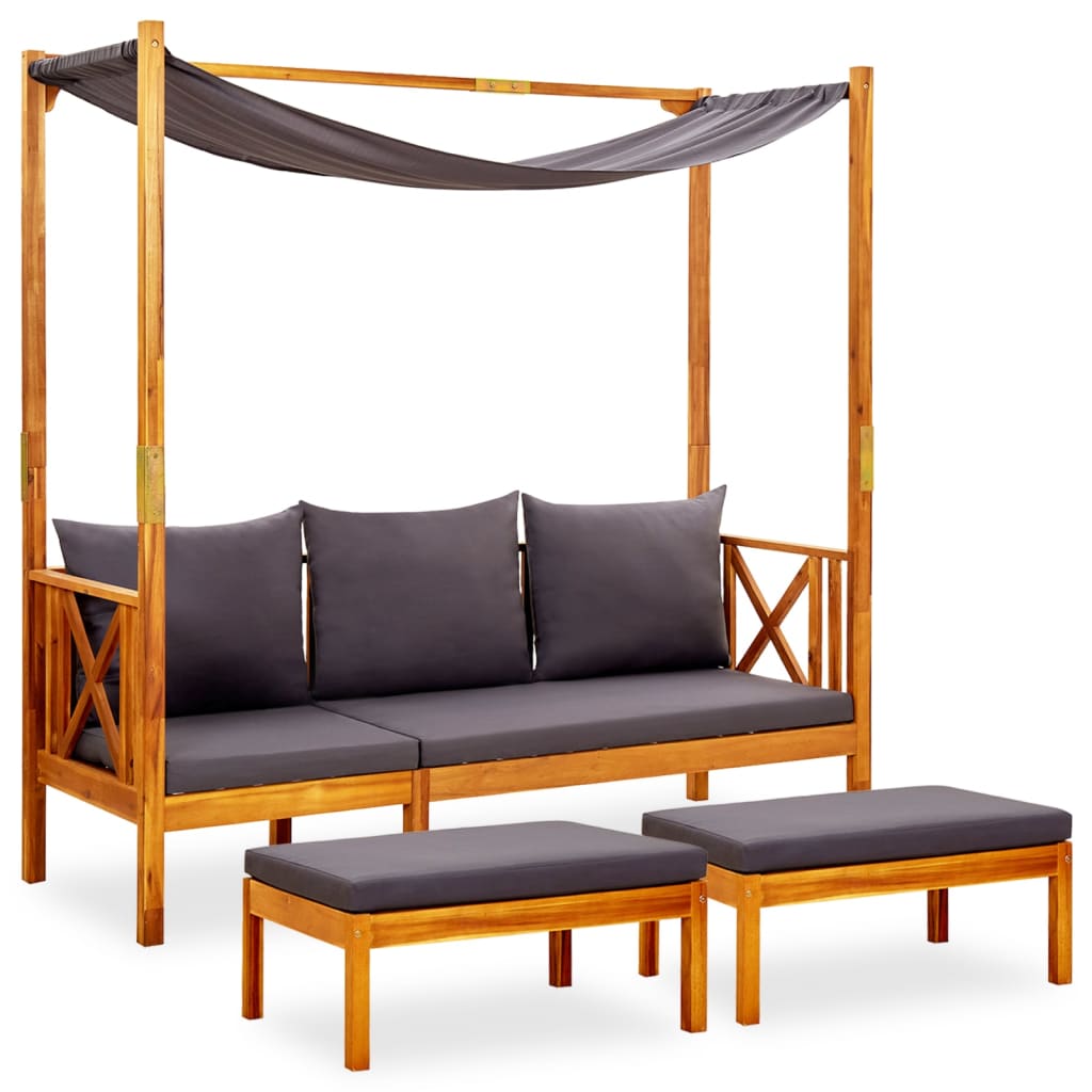 havebænk med baldakin og fodskamler massivt akacietræ