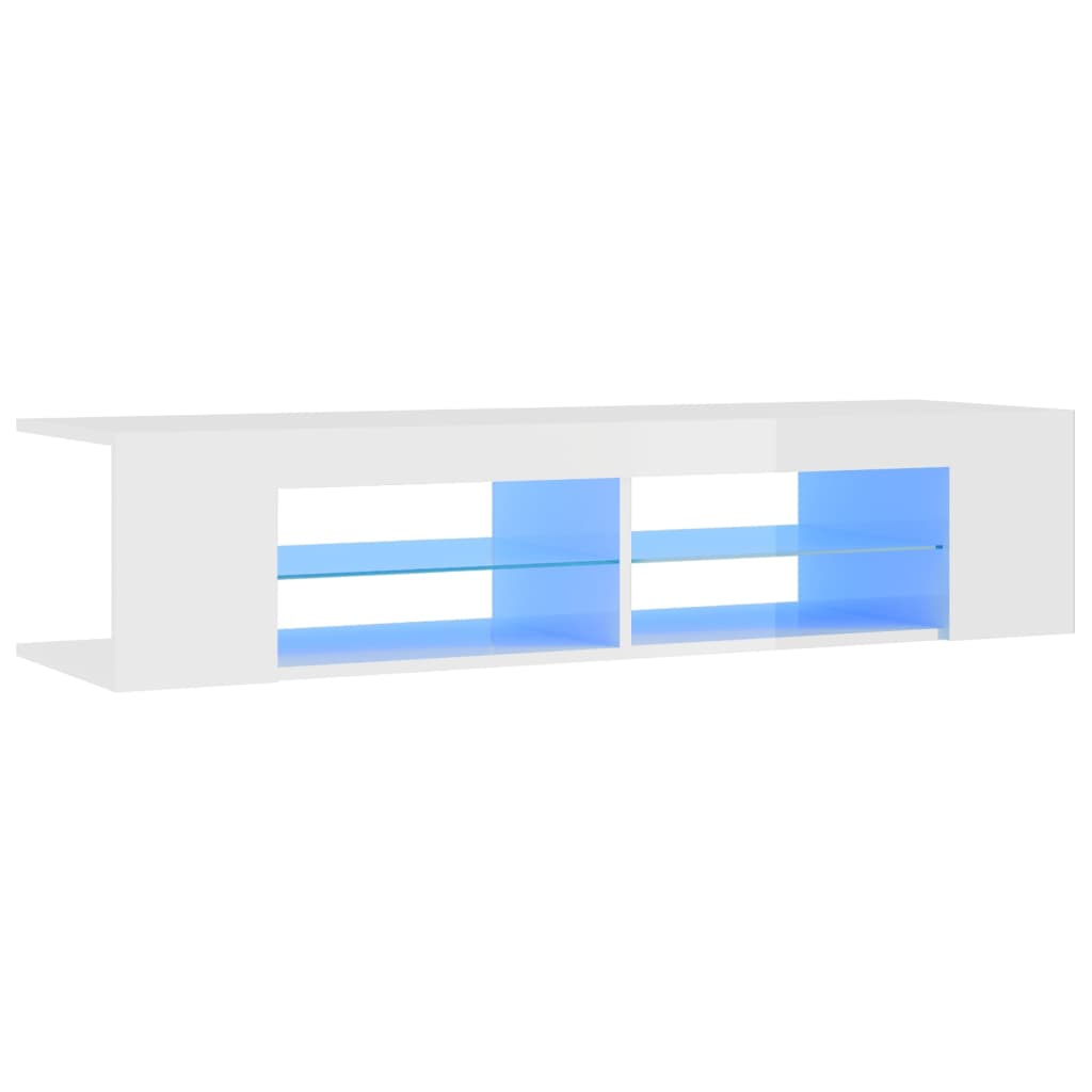 tv-skab med LED-lys 135x39x30 cm hvid højglans