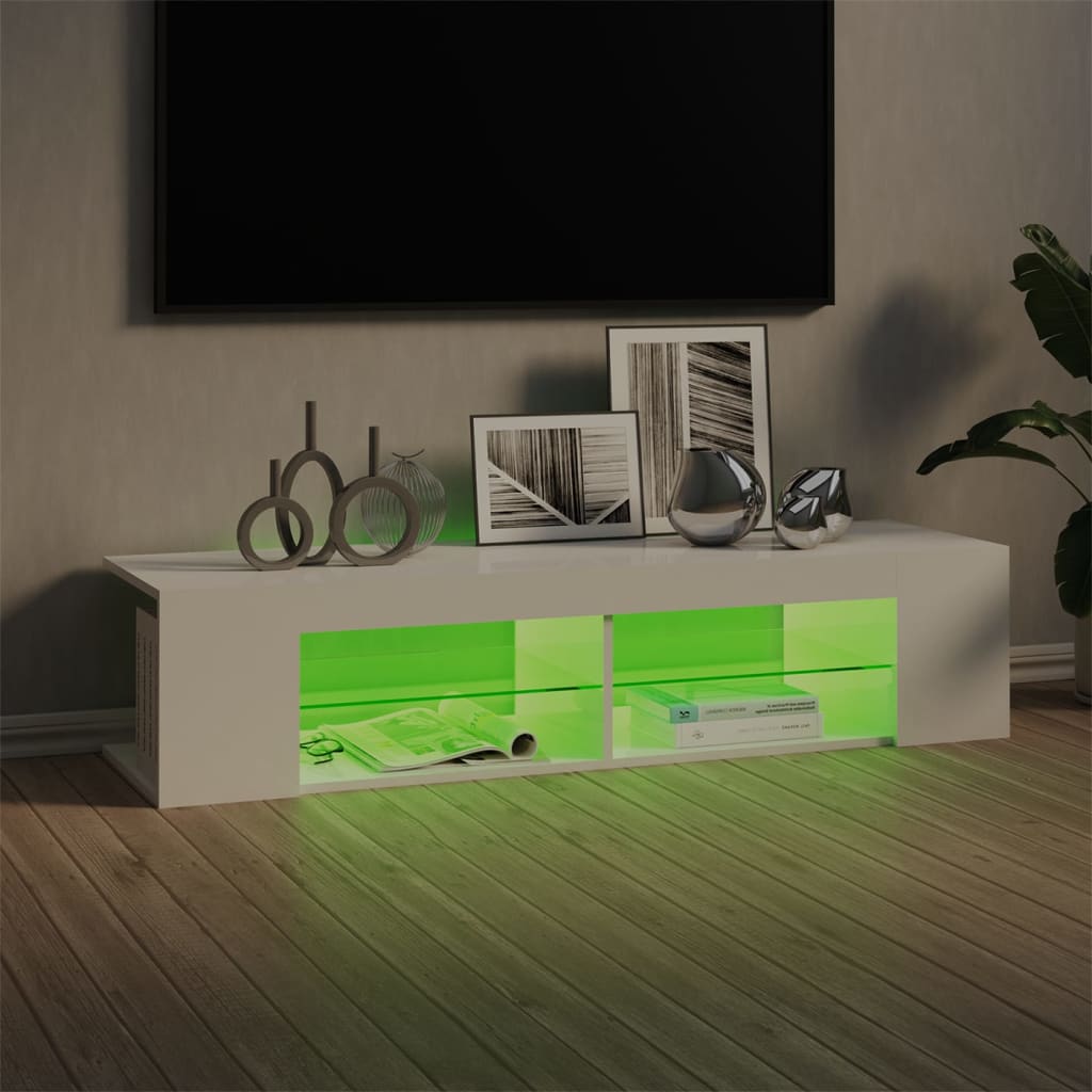 tv-skab med LED-lys 135x39x30 cm hvid højglans