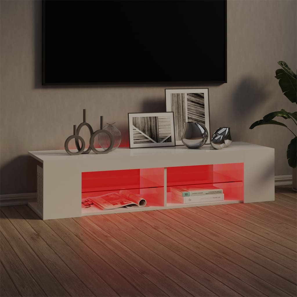 tv-skab med LED-lys 135x39x30 cm hvid højglans