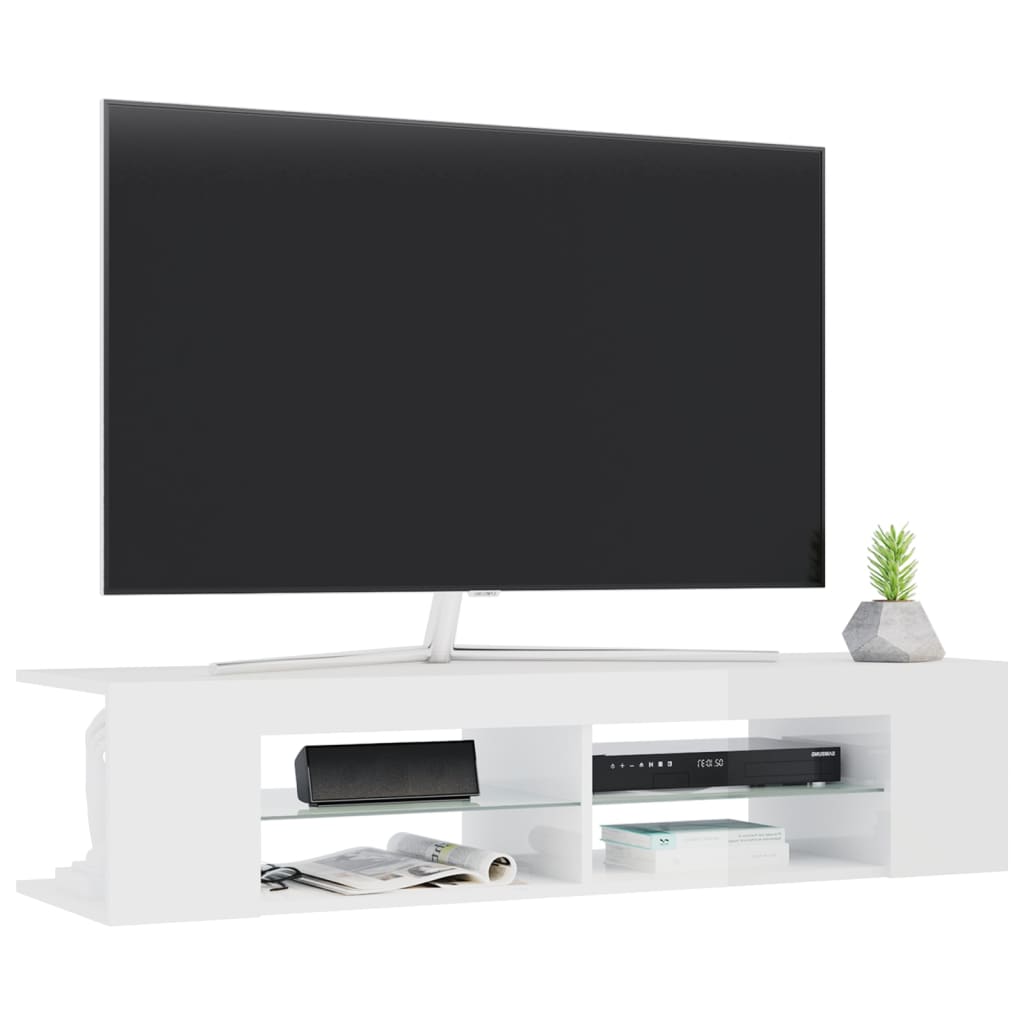 tv-skab med LED-lys 135x39x30 cm hvid højglans