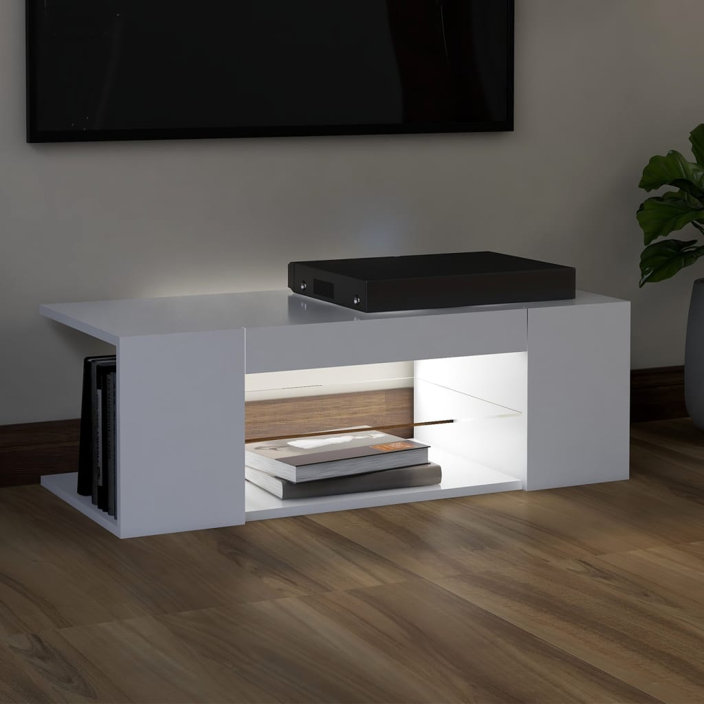 tv-skab med LED-lys 90x39x30 cm hvid