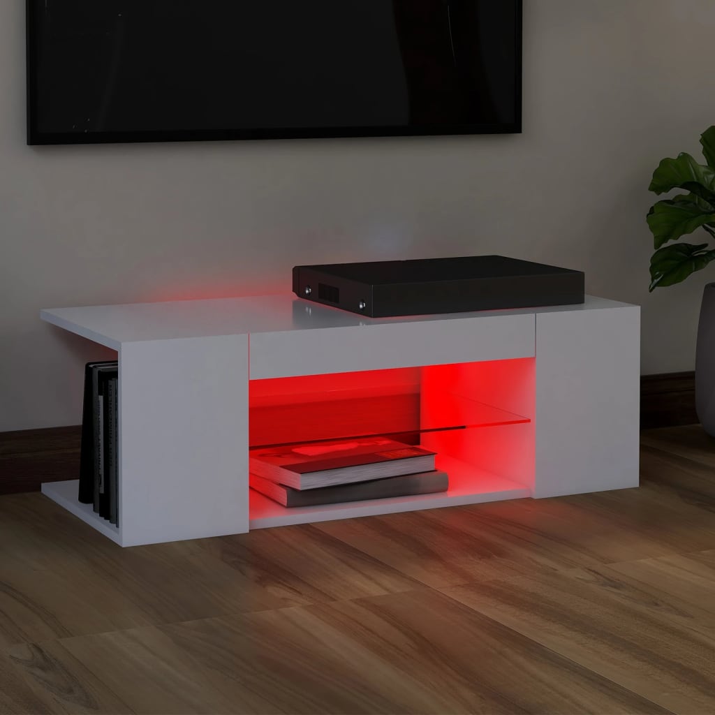 tv-skab med LED-lys 90x39x30 cm hvid