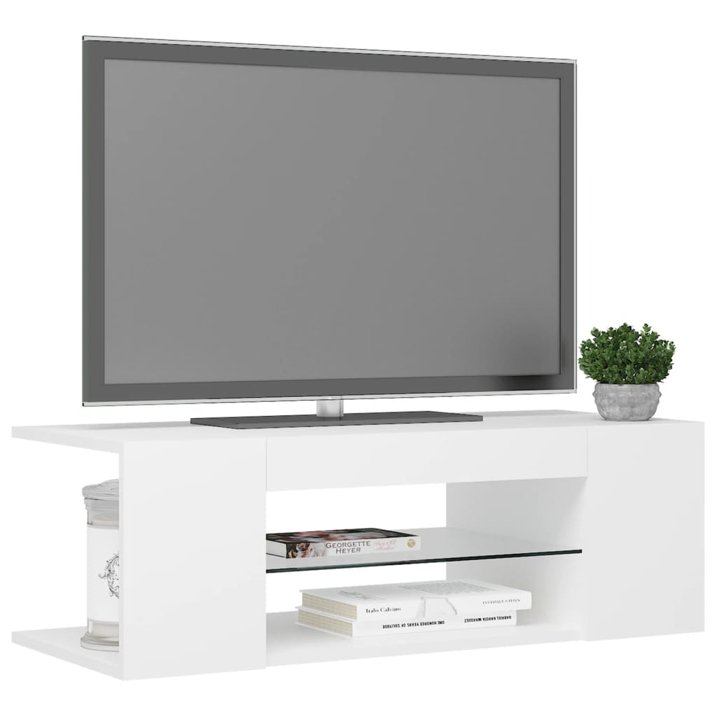 tv-skab med LED-lys 90x39x30 cm hvid