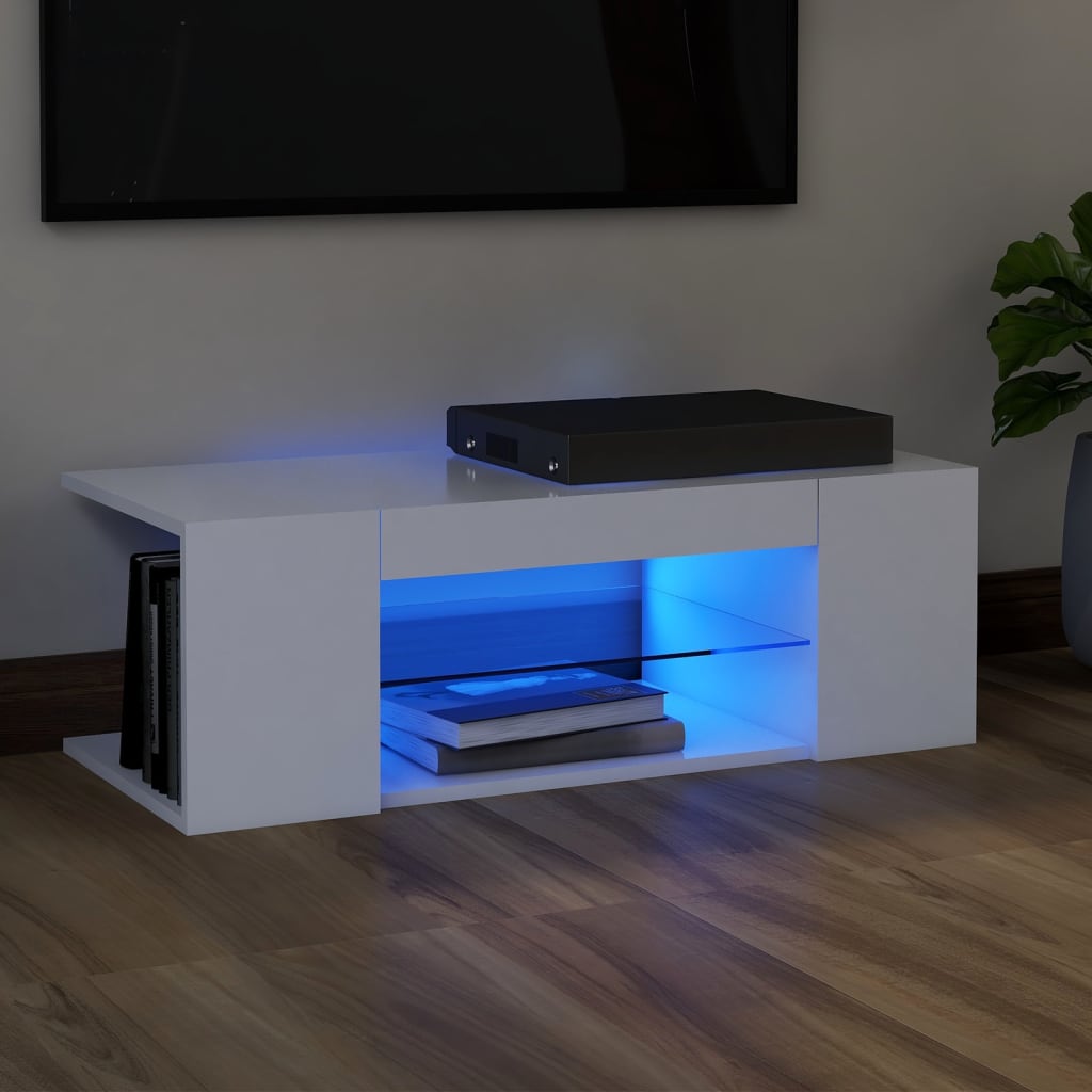 tv-skab med LED-lys 90x39x30 cm hvid