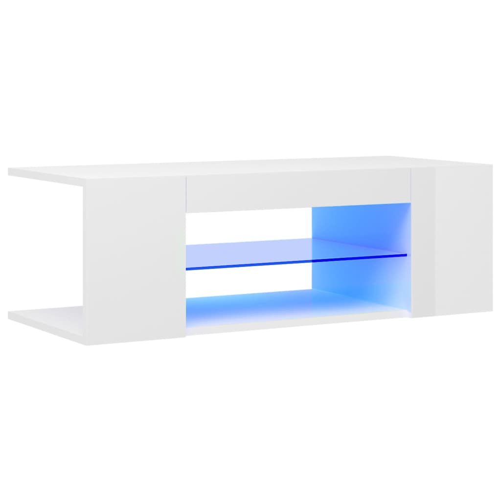 tv-skab med LED-lys 90x39x30 cm hvid højglans