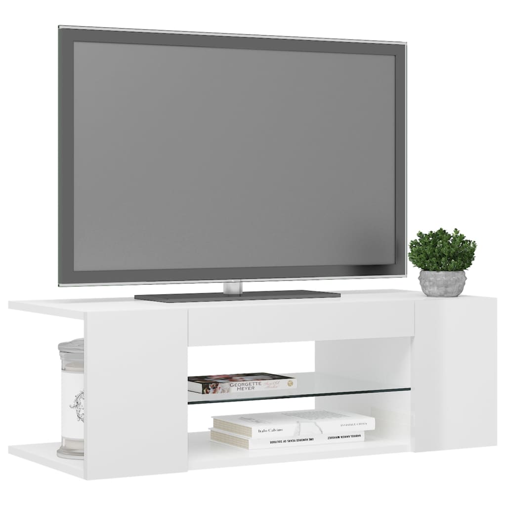 tv-skab med LED-lys 90x39x30 cm hvid højglans
