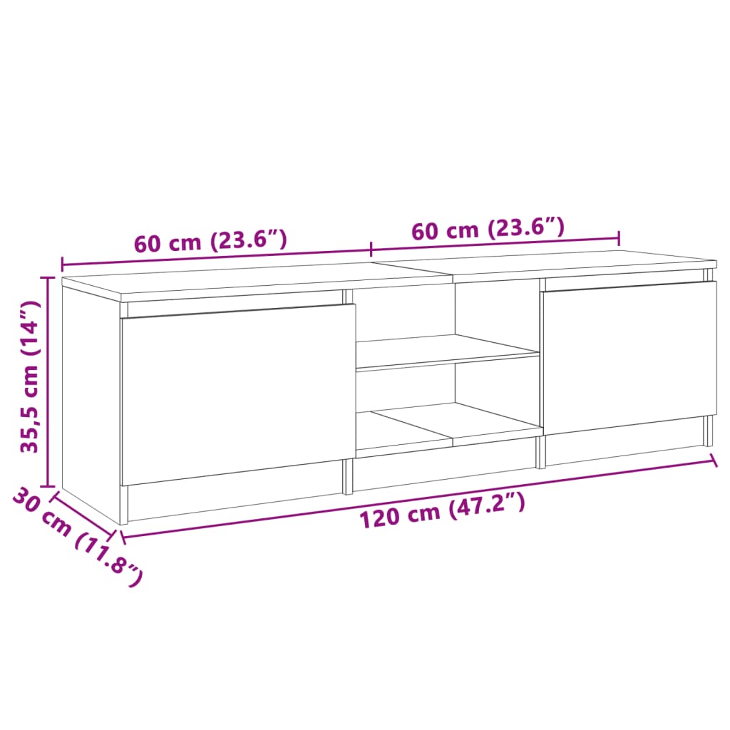tv-skab med LED-lys 120x30x36 cm hvid
