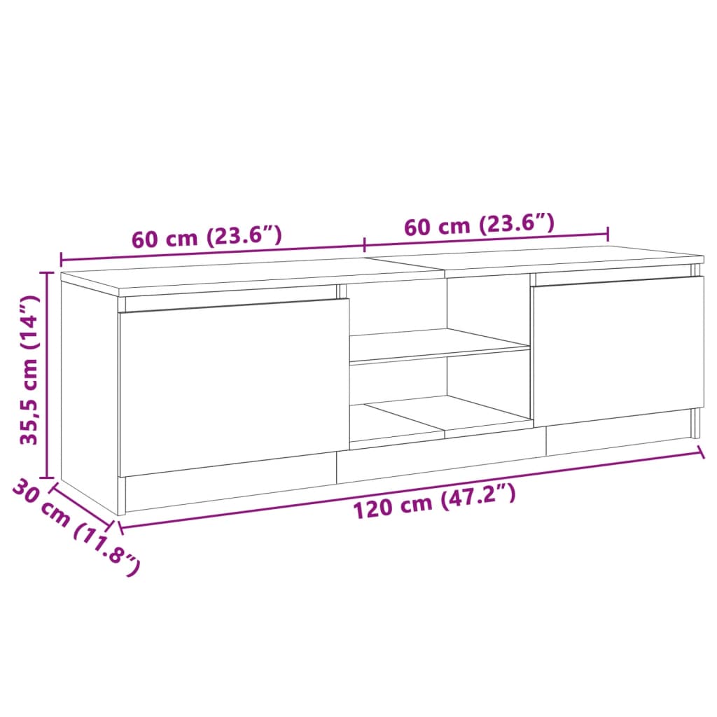 tv-skab med LED-lys 120x30x36 cm betongrå
