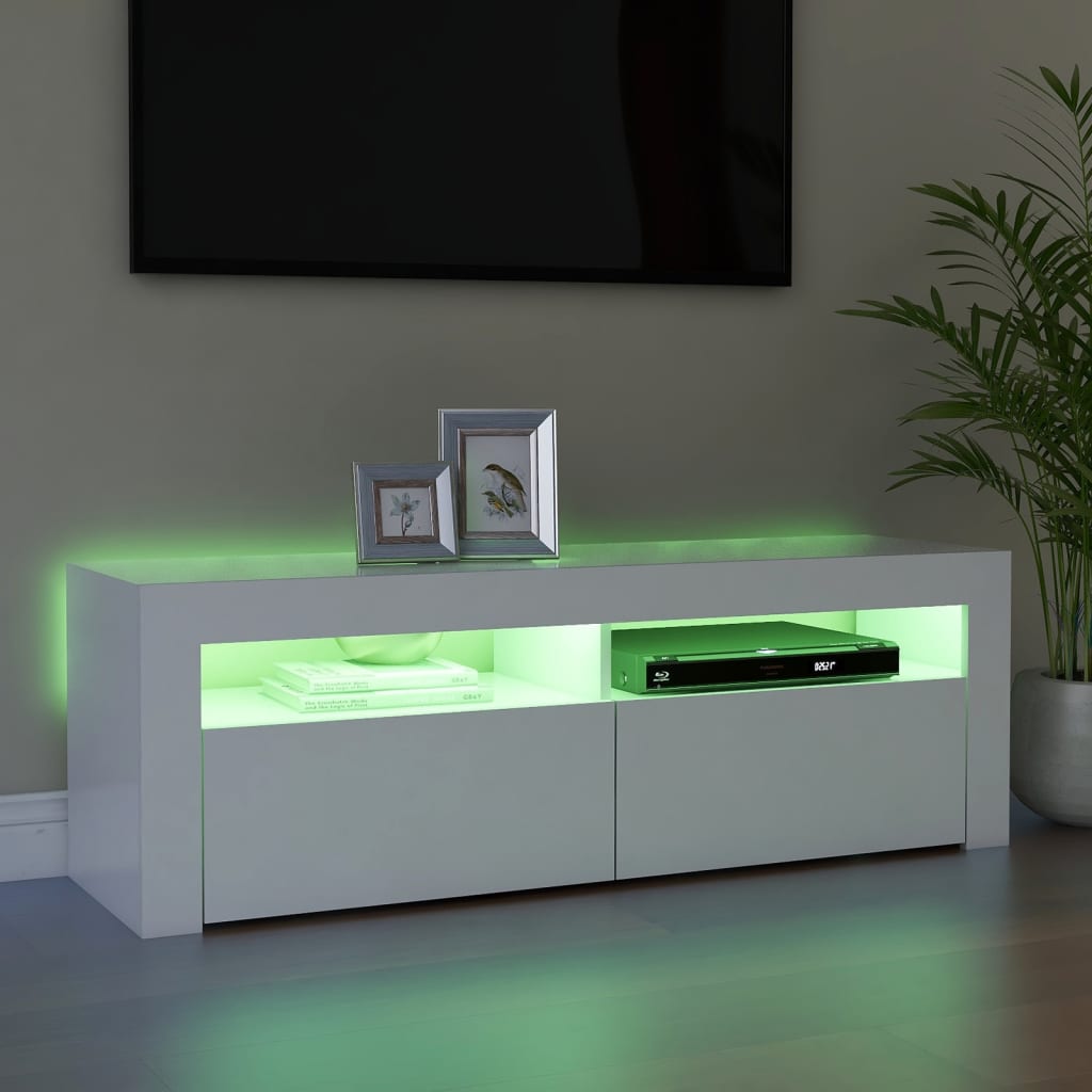 tv-skab med LED-lys 120x35x40 cm hvid