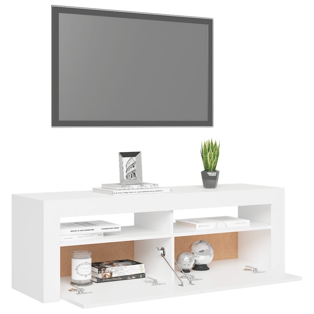 tv-skab med LED-lys 120x35x40 cm hvid