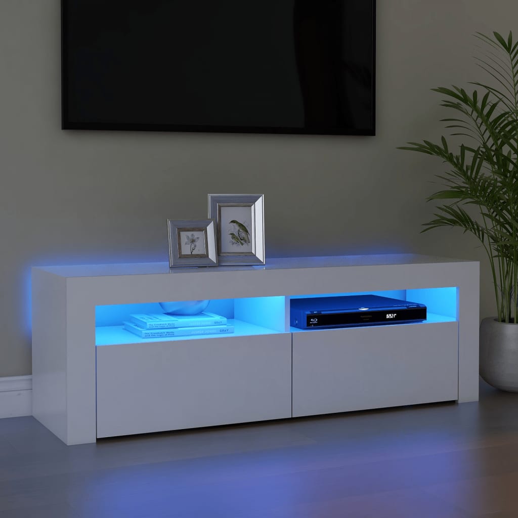 tv-skab med LED-lys 120x35x40 cm hvid