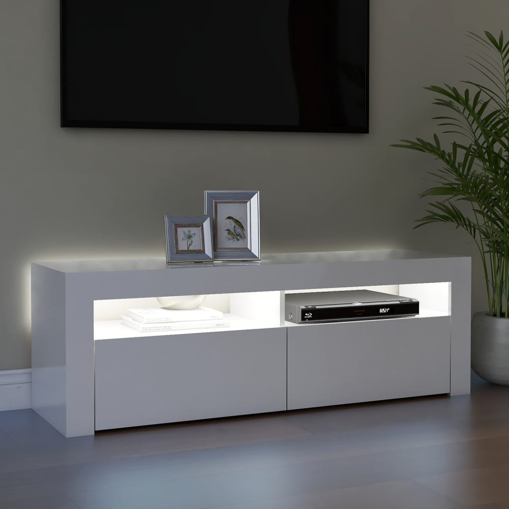 tv-skab med LED-lys 120x35x40 cm hvid højglans