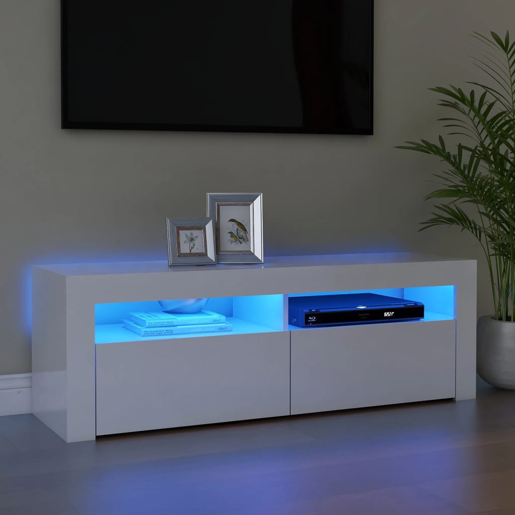 tv-skab med LED-lys 120x35x40 cm hvid højglans