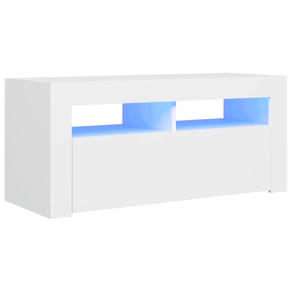 tv-skab med LED-lys 90x35x40 cm hvid