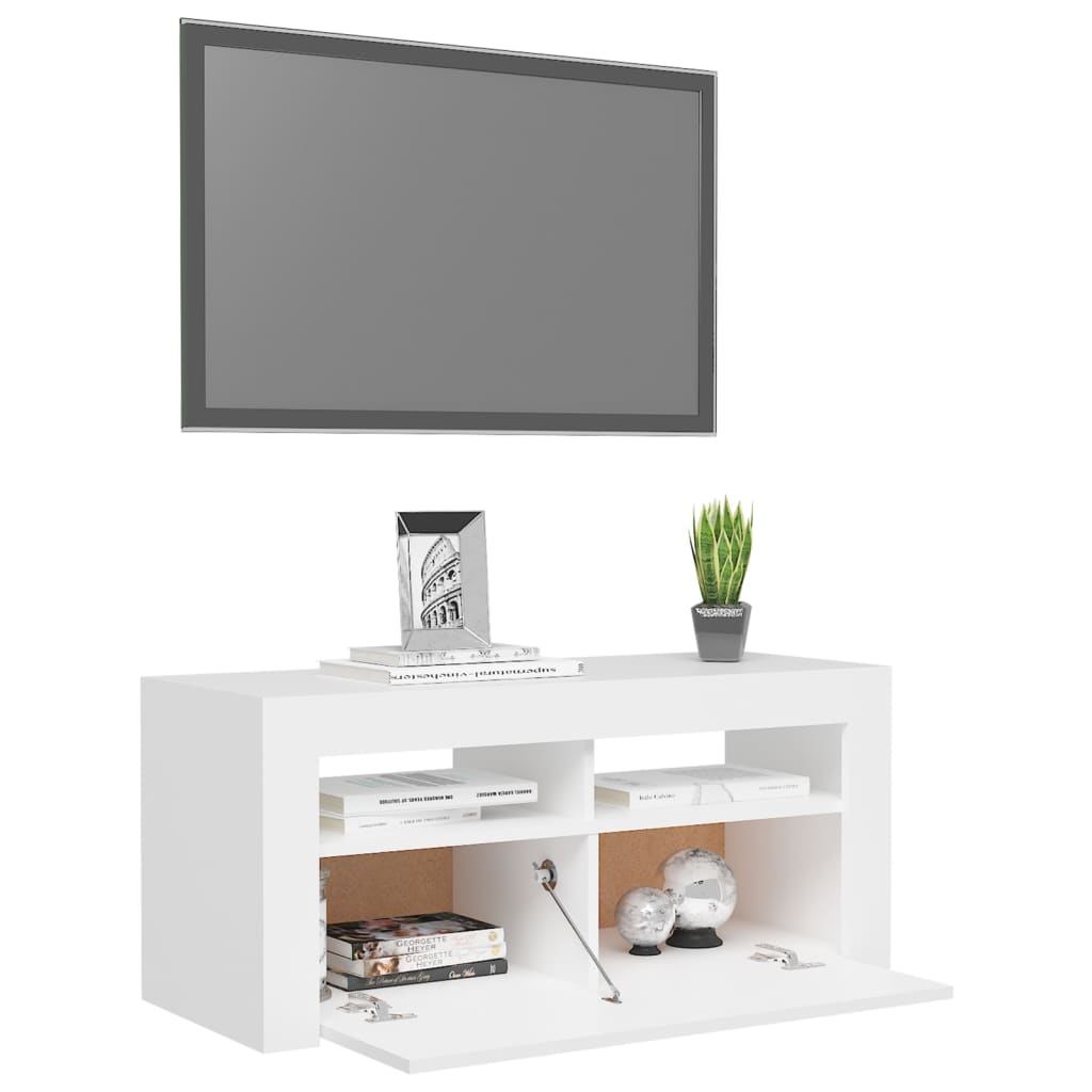 tv-skab med LED-lys 90x35x40 cm hvid