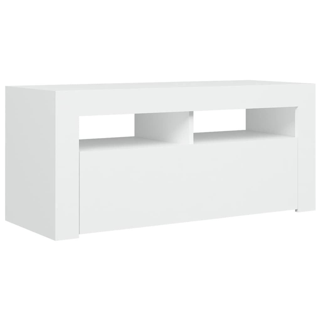 tv-skab med LED-lys 90x35x40 cm hvid