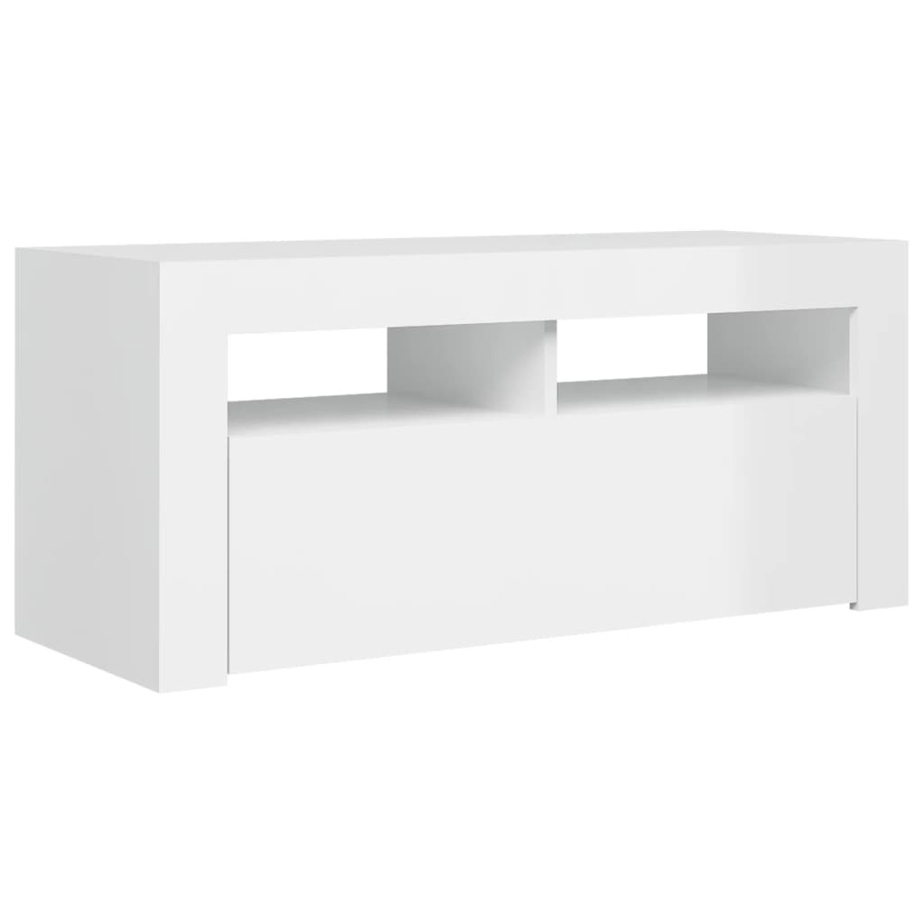 tv-skab med LED-lys 90x35x40 cm hvid højglans