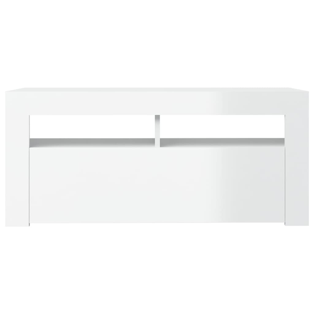 tv-skab med LED-lys 90x35x40 cm hvid højglans