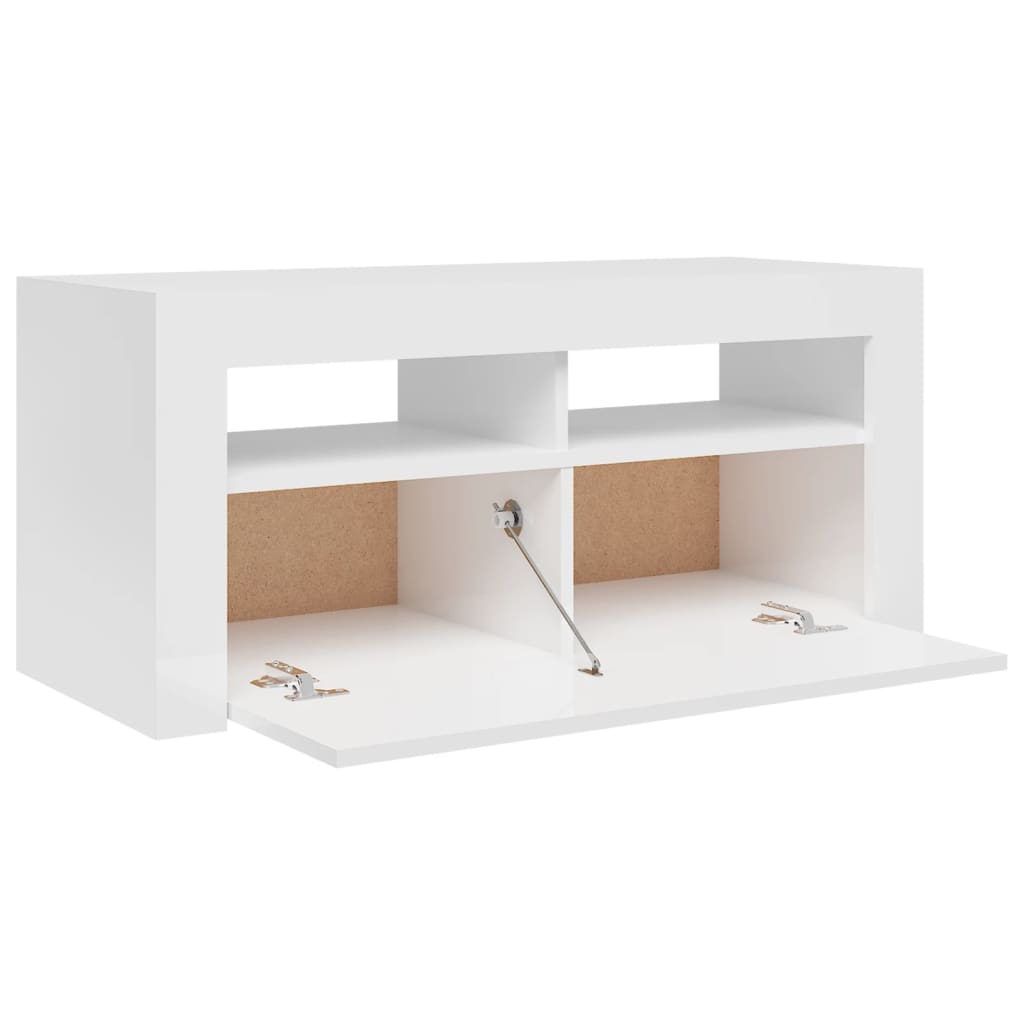 tv-skab med LED-lys 90x35x40 cm hvid højglans