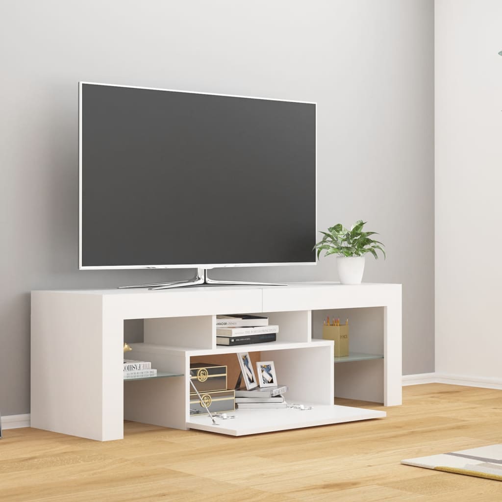 tv-skab med LED-lys 120x35x40 cm hvid