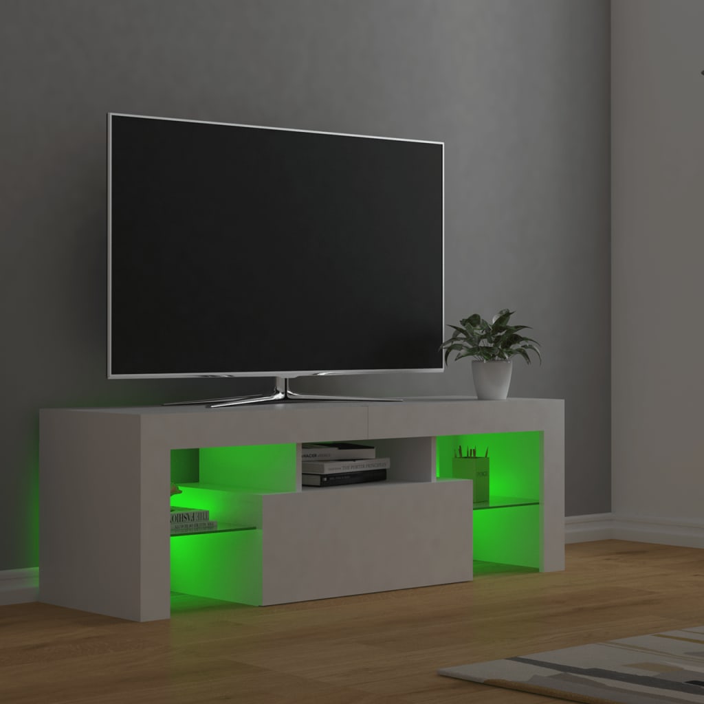 tv-skab med LED-lys 120x35x40 cm hvid