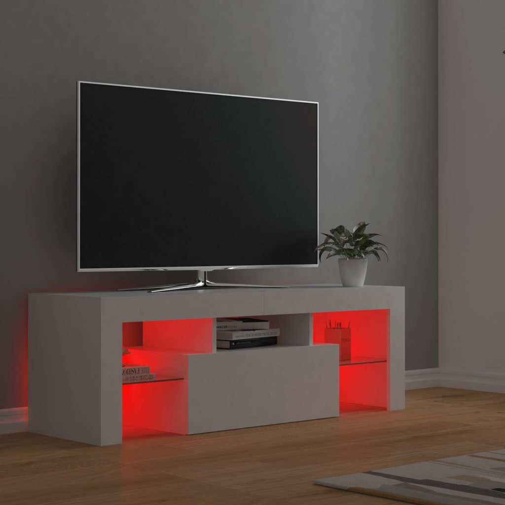 tv-skab med LED-lys 120x35x40 cm hvid