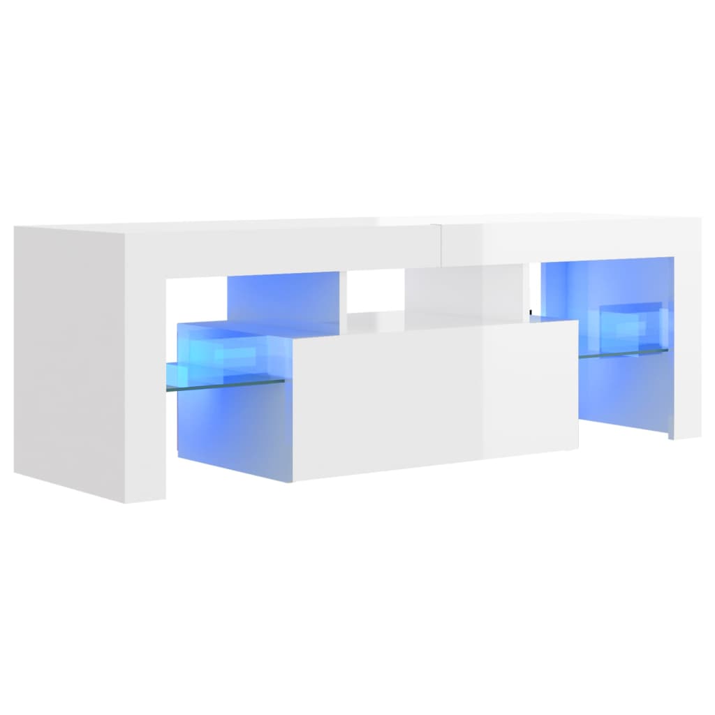 tv-skab med LED-lys 120x35x40 cm hvid højglans